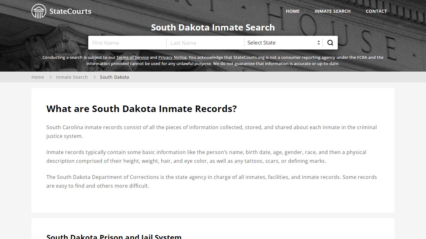 South Dakota Inmate Search, Prison and Jail Information ...